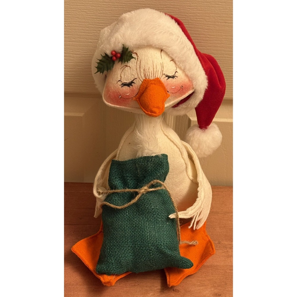 Vintage Annalee Large Doll 13" Duck with Santa Hat Toy Back Sack Christmas '90
